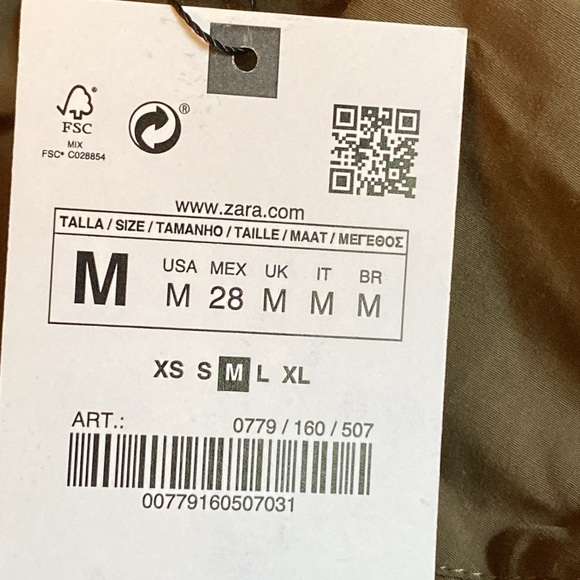 NWT. Zara Khaki Cotton Blend Strapless Cargo Belted Jumpsuit. Size M. - Picture 9 of 11